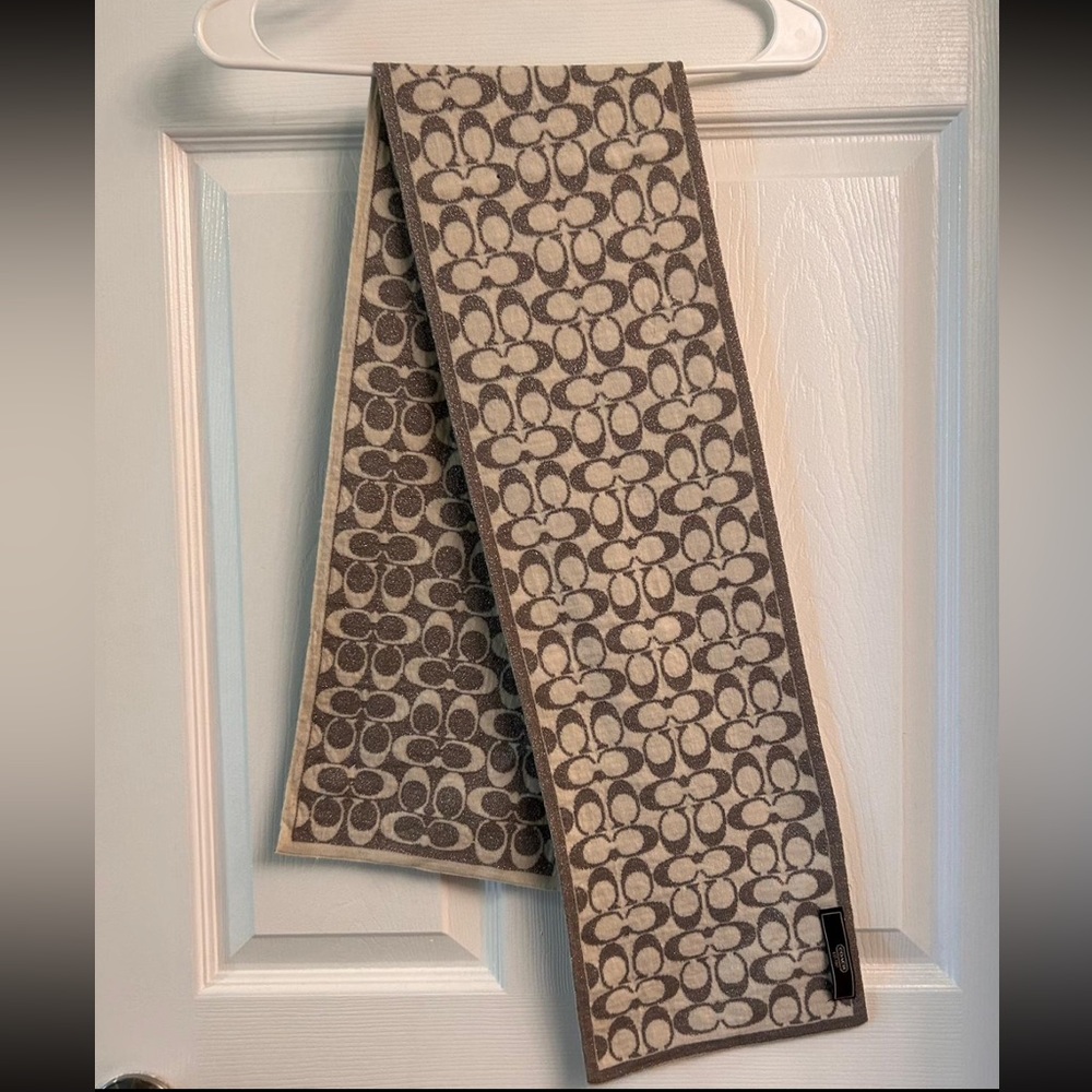 Original Coach Silver and Cream Scarf